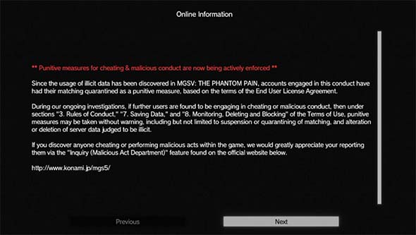 Metal Gear Solid V - online update notifications