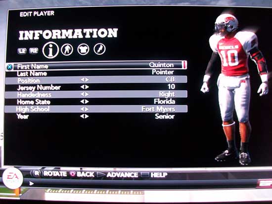 NCAA Football 13 player customization