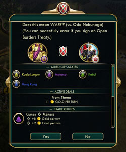 Civilization V: Brave new World - new war declaration dialogue