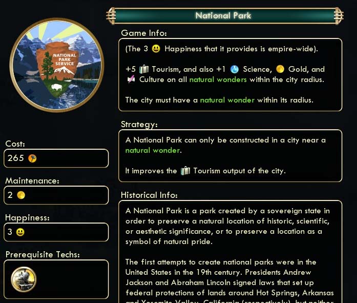 Civ V mod - National Park Updated for Brave New World v4