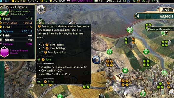 Civilization V - Hanse with railroad bonus