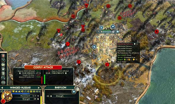 Civilization V - attacking cities with Winged Hussars