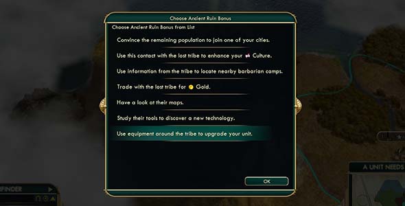 Civilization V - Shoshone Pathfinder ruin options