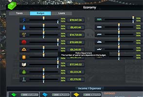 Cities Skylines - budget panel