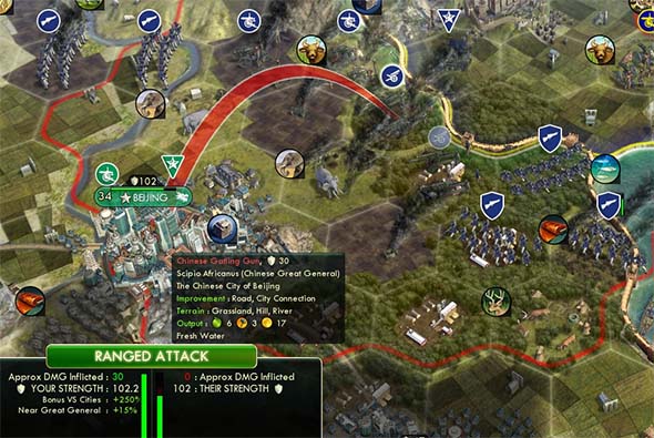 Civilization V - American Artillery attacking at range 3