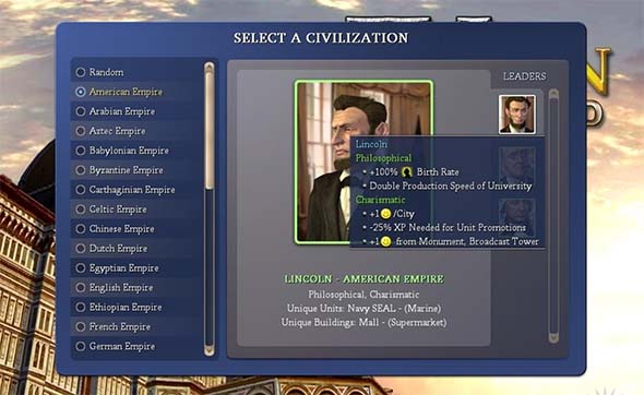 Civ IV - leader select