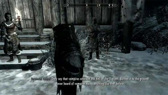 Skyrim Dawnguard - overhearing Hall of the Vigilant attack