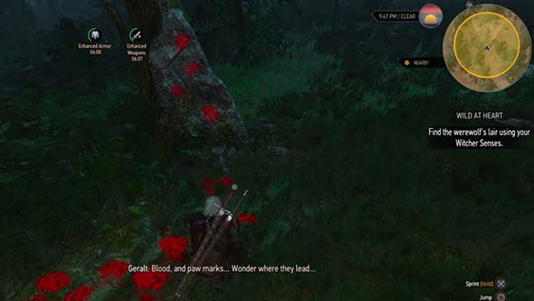 The Witcher III: Wild Hunt - tracking a warewolf