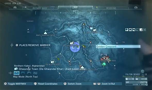 Metal Gear Solid V: the Phantom Pain - restricted world map