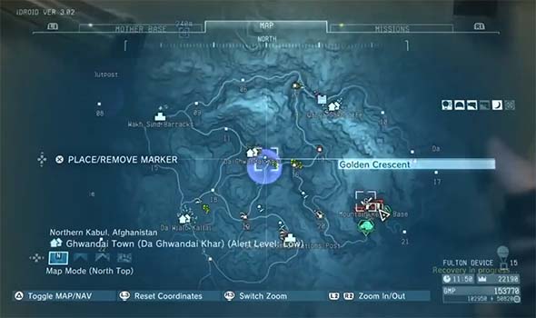 Metal Gear Solid V: the Phantom Pain - restricted world map