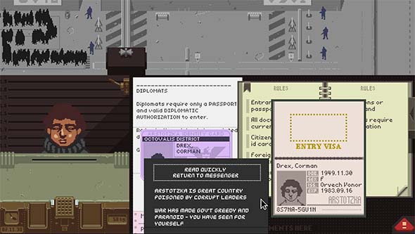 Papers, Please - corruption and war