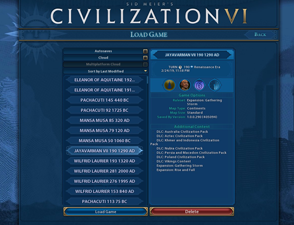 Civilization VI Gathering Storm - load game