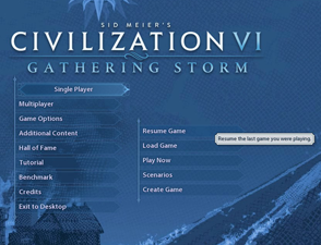 Civilization VI Gathering Storm - resume game