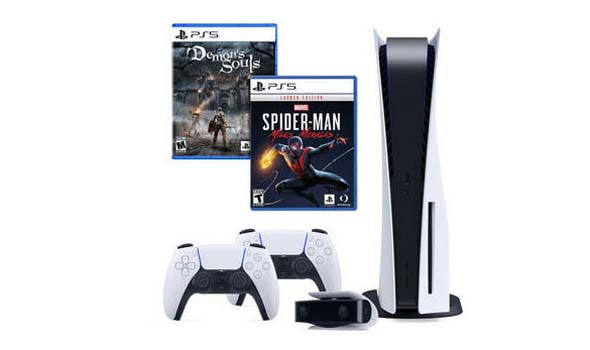PS5 with Demon's Souls and Spider-Man
