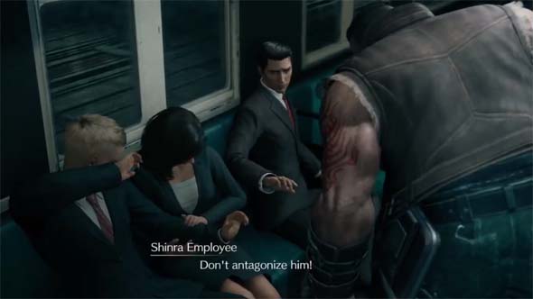 Final Fantasy VII Remake - Barret picking fight in subway