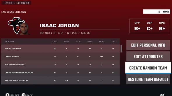Axis Football 2021 - roster customization