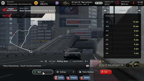 Gran Turismo 7 - race menu