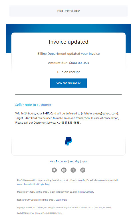 PayPal phishing scam