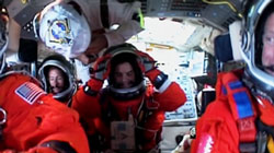 The crew of the shuttle Atlantis preparing for launch