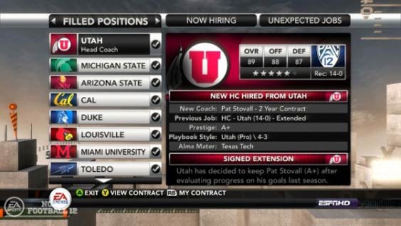 NCAA Football 12 - coaches can be hired and fired in the offseason.