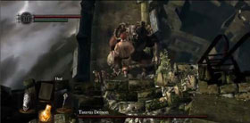 Dark Souls - Plunging attack against Taurus Demon