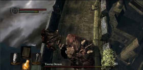 Dark Souls - Plunging attack against Taurus Demon