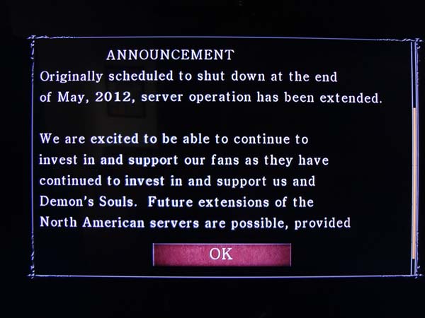 Demon's Souls server extension (June 1, 2012)