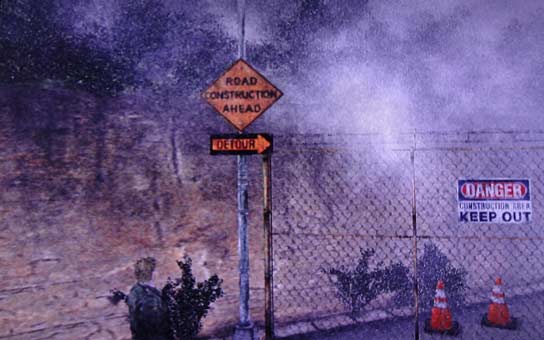 Silent Hill 2 - road construction sign